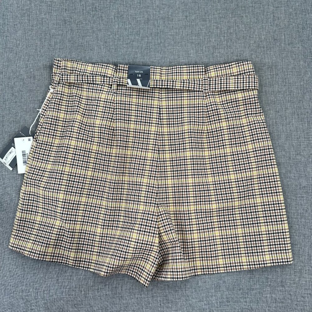 New! Worthington Plaid Shorts High Waisted Belted Pleated Sz 16 MSRP: $40 Tan .. - Picture 9 of 12